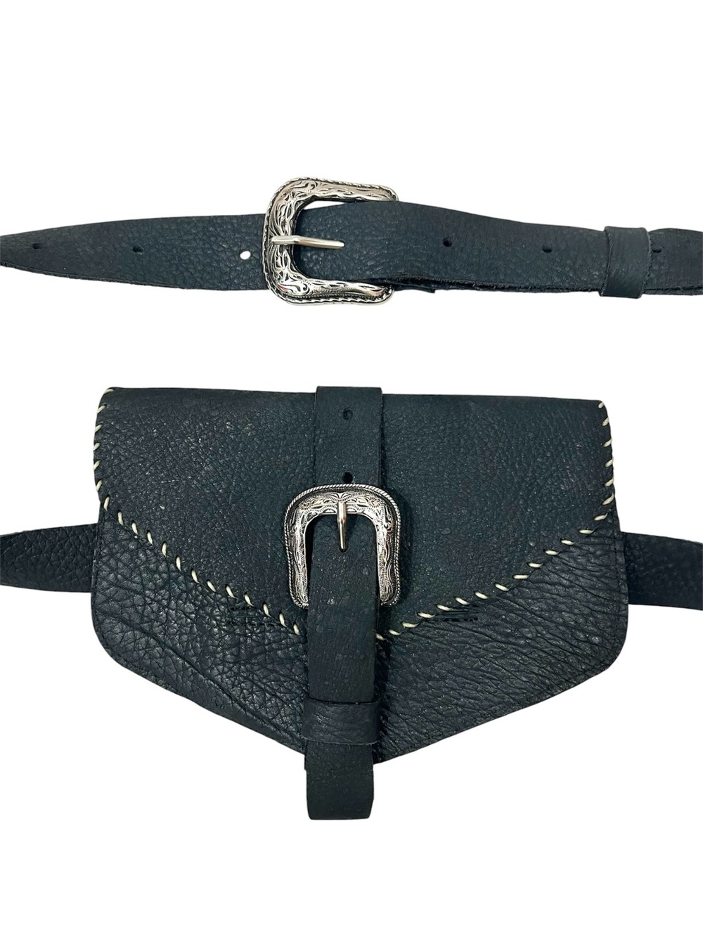 Zulia & Huipa Black Western Cowhide Leather Cora Crossbody Belt Bag